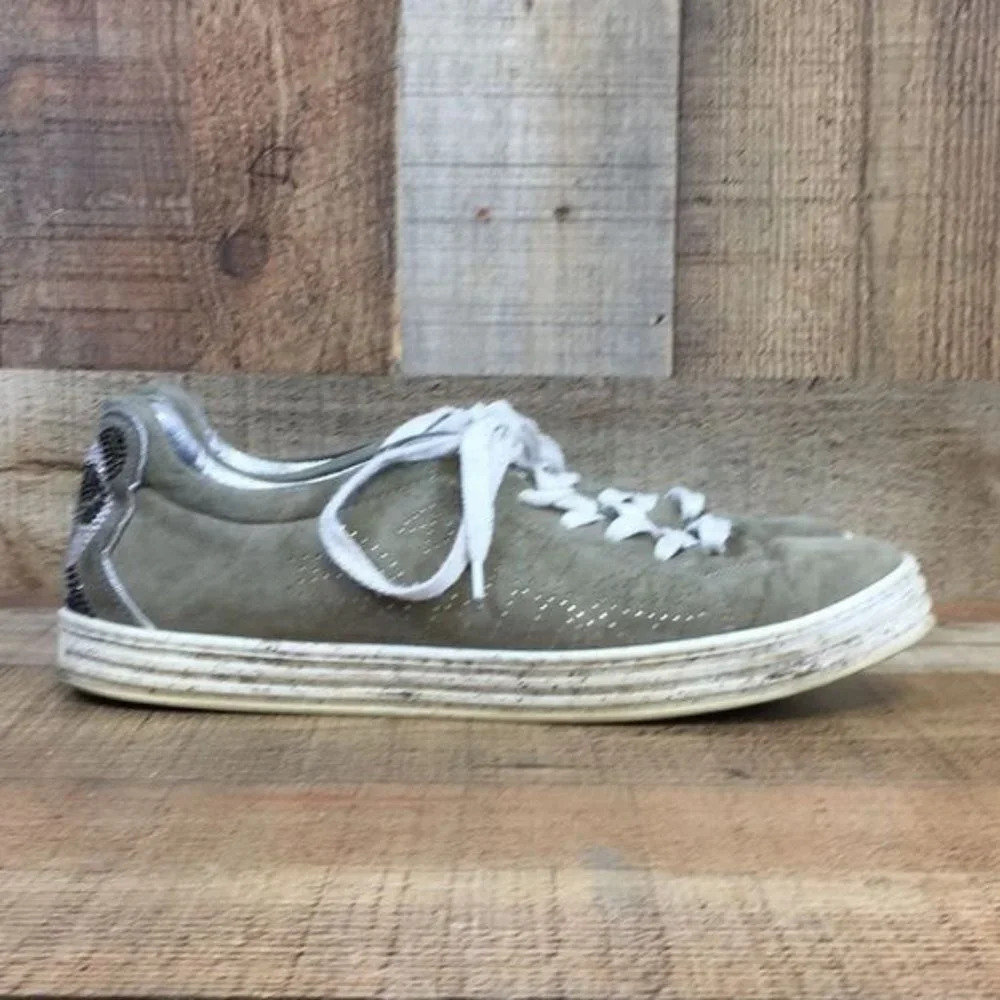 Maripe Sneakers‎ Womens 40 Green White Bear Rhinestone Studded Distressed Shoes